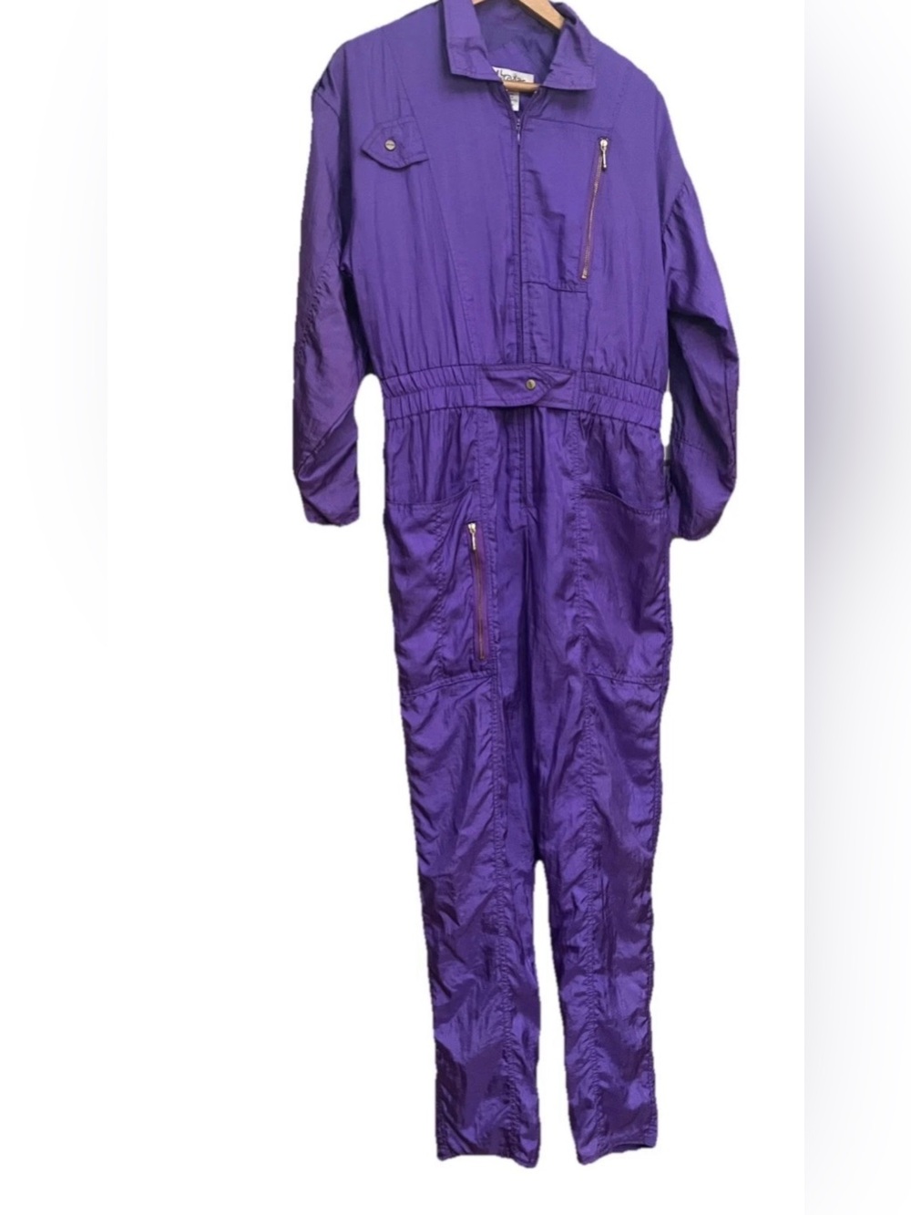 Abraxas Vintage 80s Purple Nylon Flight Suit Jumpsuit  Womens P  XS-S